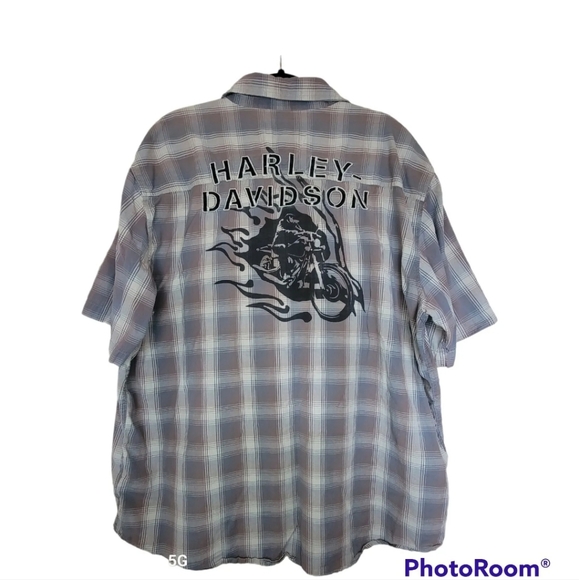 2007 Harley Davidson Men's Shirt Size 2XL Brown Plaid Short Sleeve Button Up - Picture 3 of 6